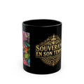 Mug en céramique noire - Oeuvre « Souveraine en Son Temple », motif blason doré (325 ml, 445 ml)