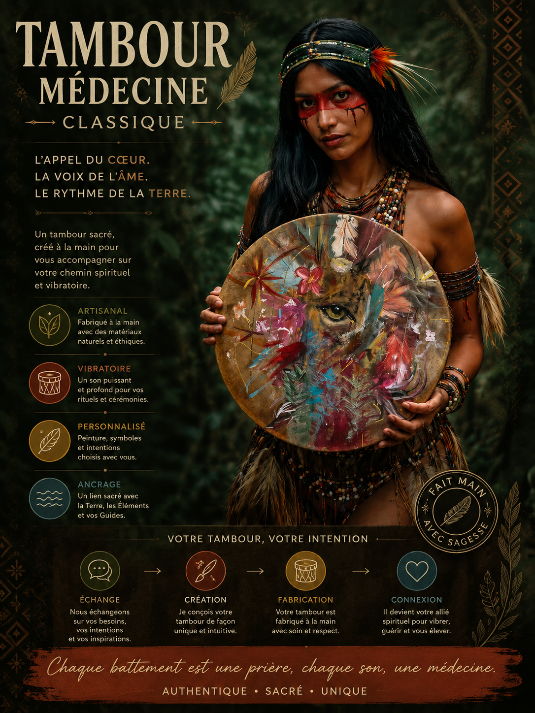Tambour Médecine personnalisé - Création artisanale sur mesure 45 cm